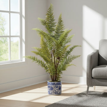 Allstate Floral 33" Fern Artificial Leaf Plant with Ceramic Vase - Green
