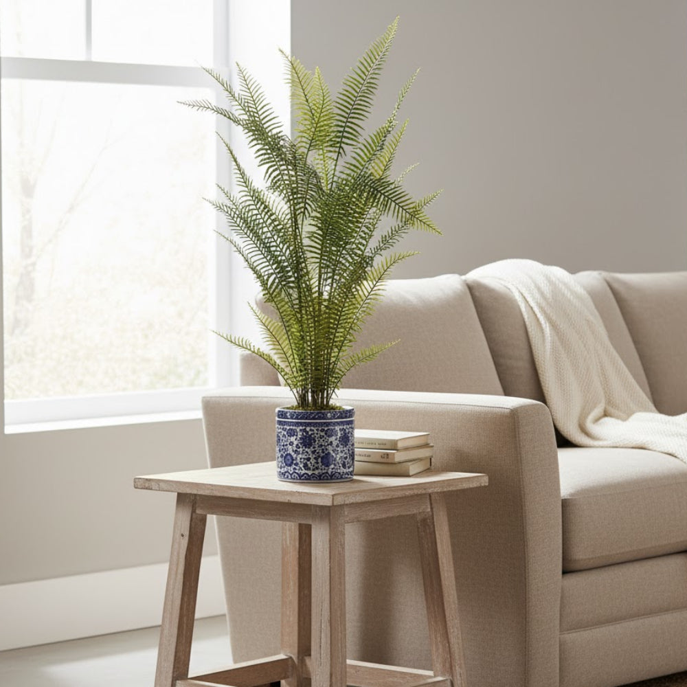 Allstate Floral 46" Sword Fern Artificial Leaf Plant with Ceramic Vase - Green