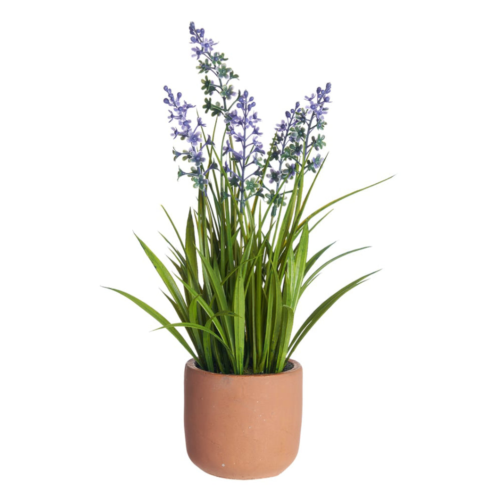 Allstate Floral 13" Blooming Grass Artificial Plant with Cement Vase - Green