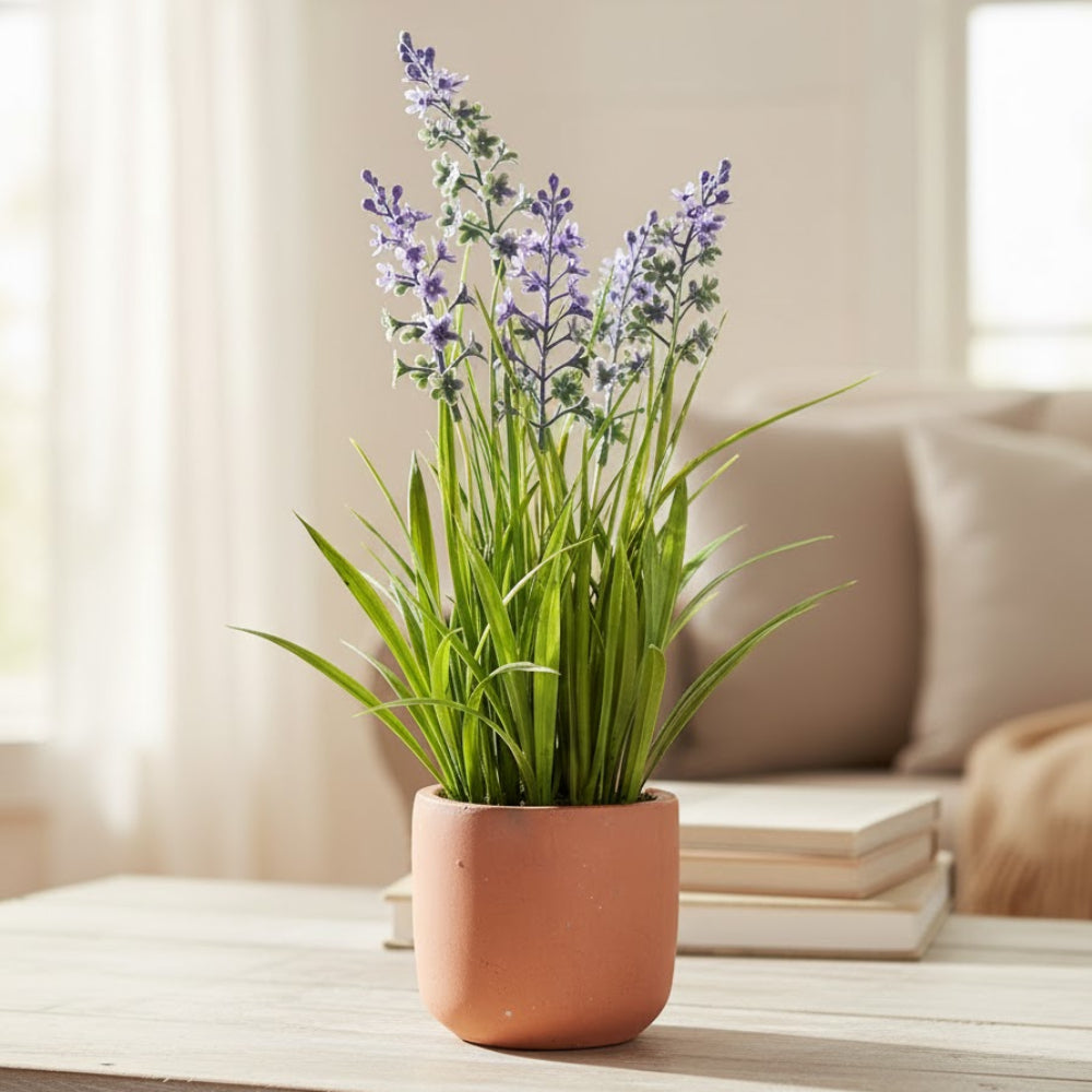 Allstate Floral 13" Blooming Grass Artificial Plant with Cement Vase - Green