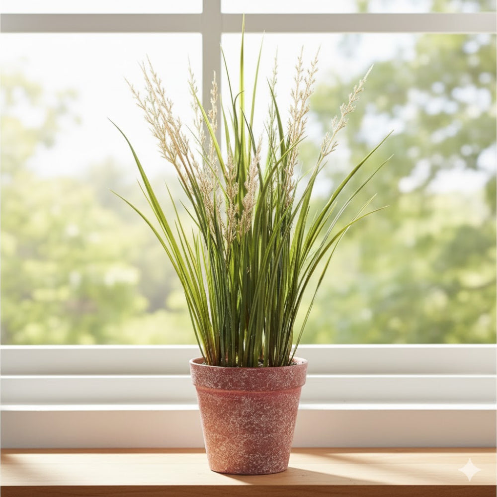 Allstate Floral 16" Blooming Grass Artificial Plant with Plastic Vase - Beige/Green