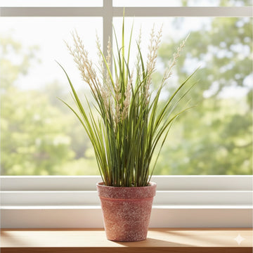 Allstate Floral 16" Blooming Grass Artificial Plant with Plastic Vase - Beige/Green