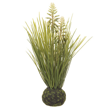 Allstate Floral 15" Blooming Sweet Flag Grass Artificial Plant with Soil Ball  - White/Green