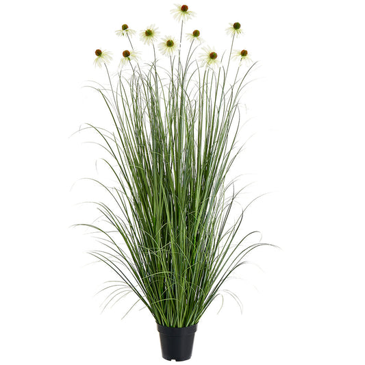 Allstate Floral 59" Black-Eyed Susan Flowering Grass Artificial Plant with Plastic Vase - White