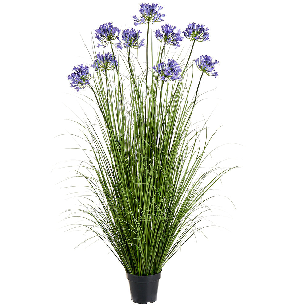 Allstate Floral 59" Agapanthus Flowering Grass Artificial Plant with Plastic Vase - Green/Blue