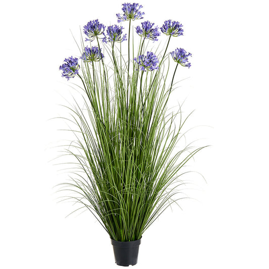Allstate Floral 59" Agapanthus Flowering Grass Artificial Plant with Plastic Vase - Green/Blue