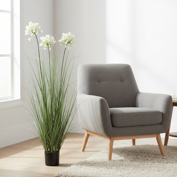 Allstate Floral 47" Agapanthus Flowering Grass Artificial Plant with Plastic Vase - Green/White