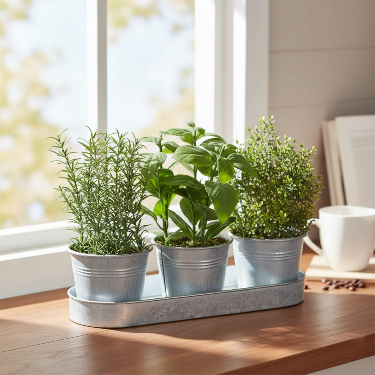 Allstate Floral 9" Mixed Herb Plants with Tin Pots - Green