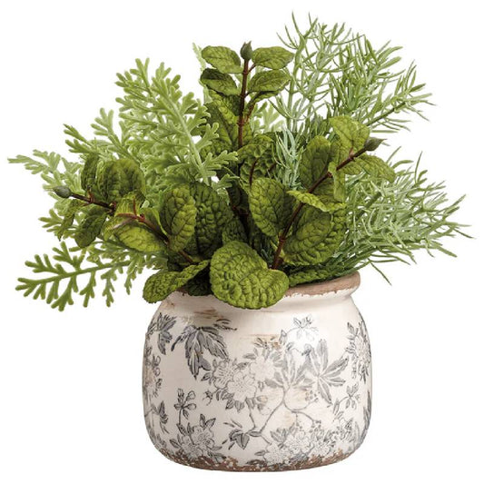 Allstate Floral 8.5" Mixed Herb Artificial Plant with Ceramic Vase - Green