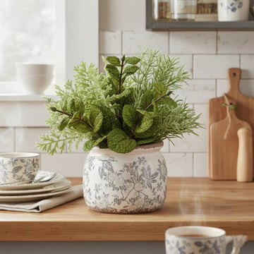 Allstate Floral 8.5" Mixed Herb Artificial Plant with Ceramic Vase - Green