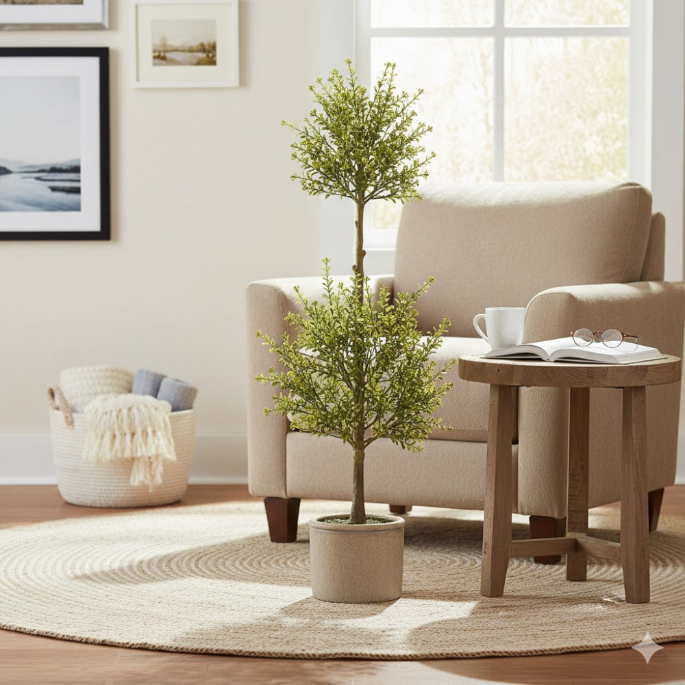 Allstate Floral 32" Myrtle Artificial Double Topiary with Cement Pot - Green