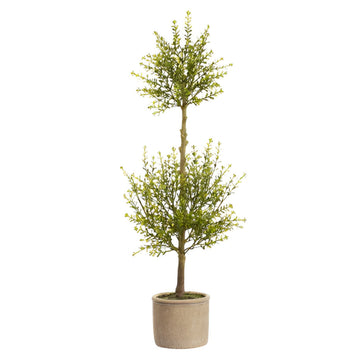 Allstate Floral 32" Myrtle Artificial Double Topiary with Cement Pot - Green