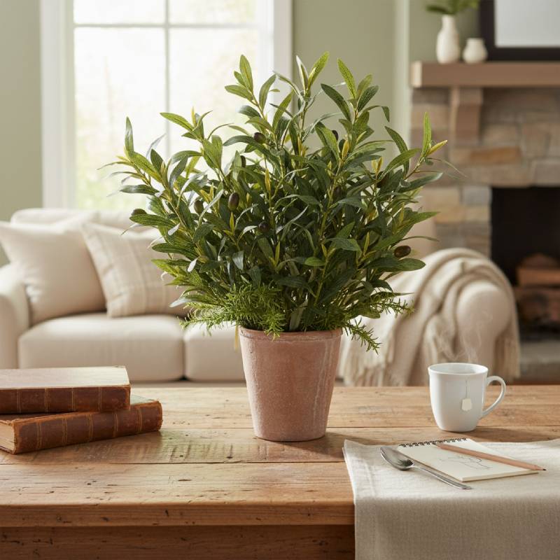 Allstate Floral 22" Mixed Olive and Rosemary Herb Plant with Cement Pot - Green