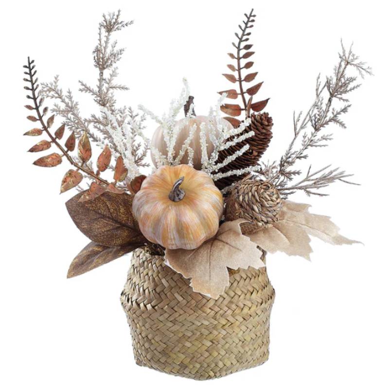 Allstate Floral 14" Pumpkin, Pinecone and Maple Leaf Arrangement with Basket