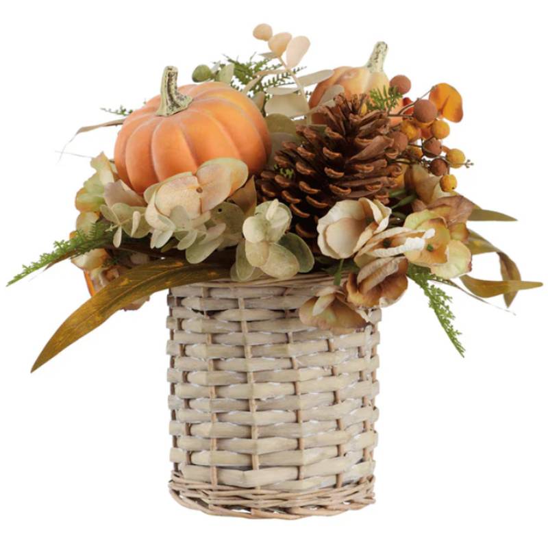 Allstate Floral 10.5" Hydrangea, Pumpkin and Pinecone Artificial Flower Arrangement with Basket