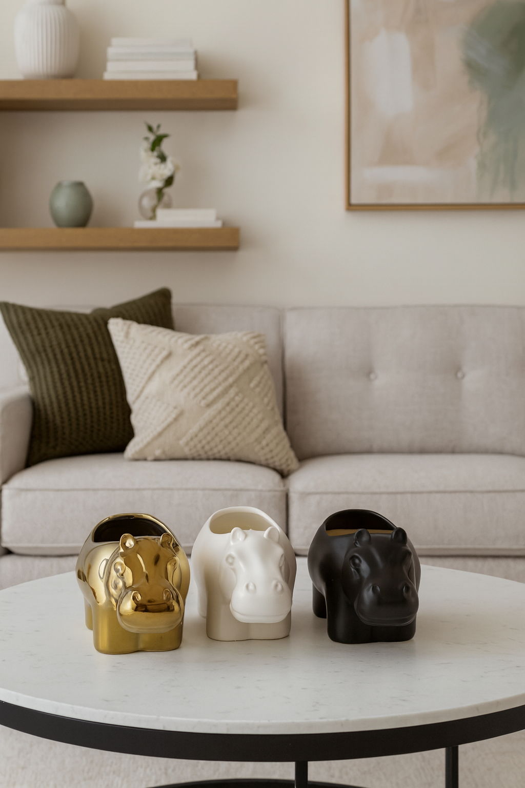 Sagebrook Home Ceramic Hippo Soy Scented Candle (Set of 3)