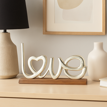 Sagebrook Home Contemporary 16" Aluminum "Love Decor" in Wood Base - Silver