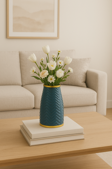 Sagebrook Home Contemporary 10" Chevron Ceramic Vase - Teal