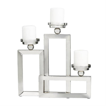 Decor Mache Geometric Open Frame Decorative Candelabra with Overlapping Rectangles