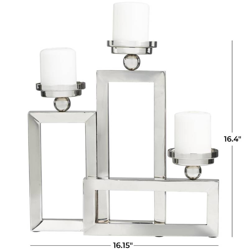 Decor Mache Geometric Open Frame Decorative Candelabra with Overlapping Rectangles