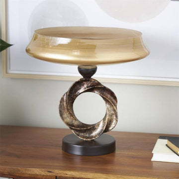 Decor Mache Large Decorative Bowl with Textured Ring Base