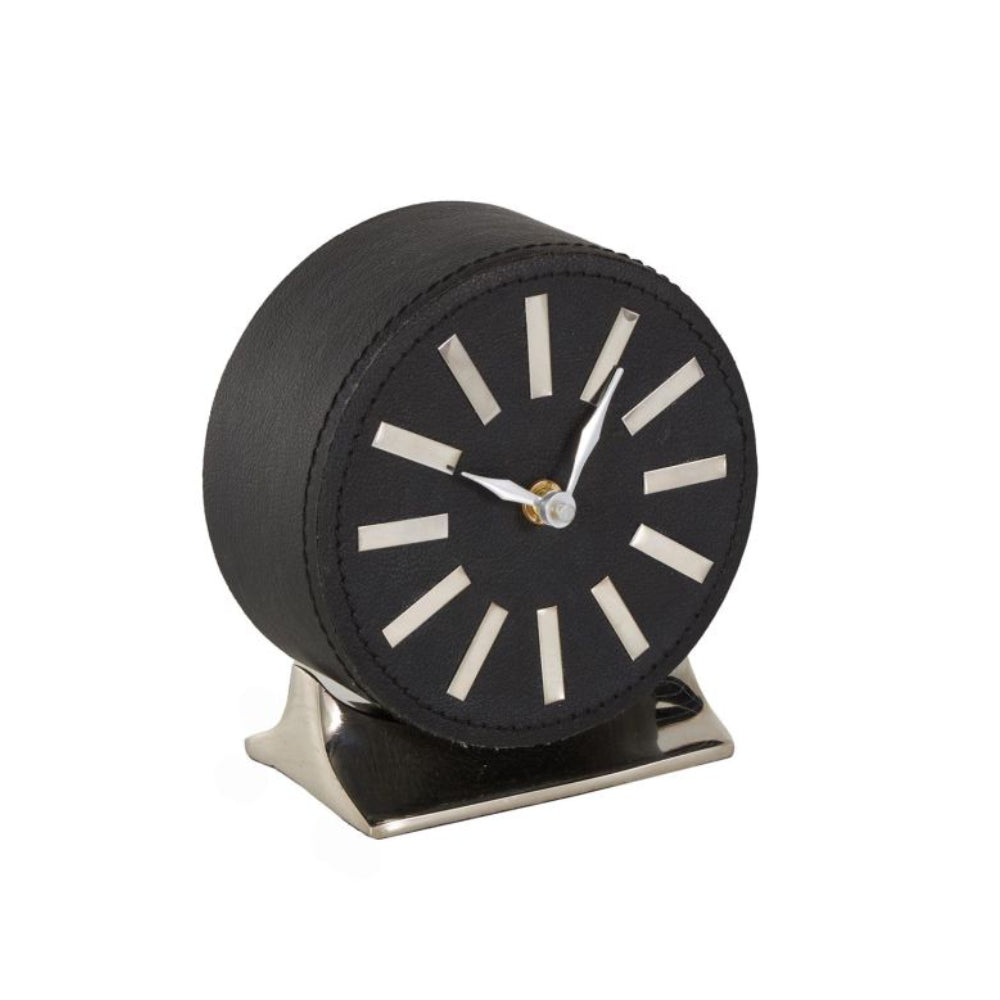 Decor Mache Round Decorative Clock with Rectangular Base - Black/Silver