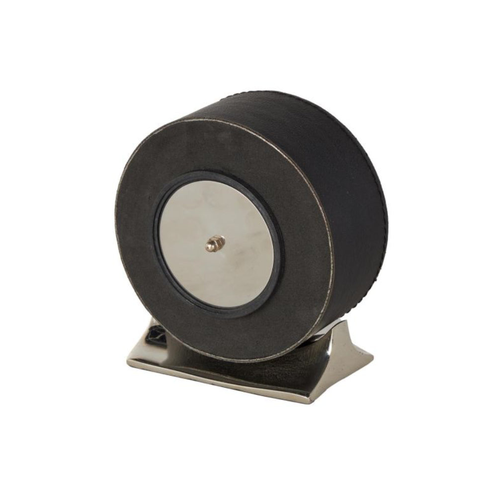 Decor Mache Round Decorative Clock with Rectangular Base - Black/Silver