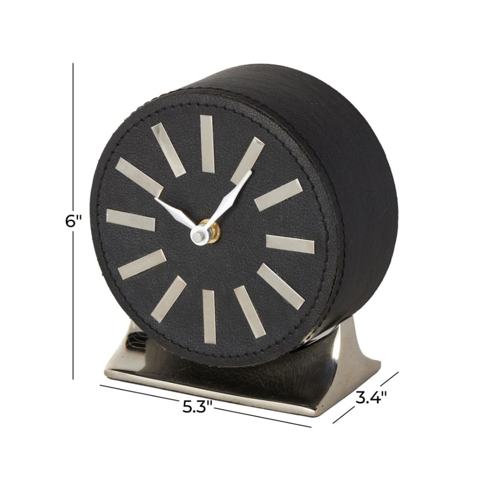 Decor Mache Round Decorative Clock with Rectangular Base - Black/Silver