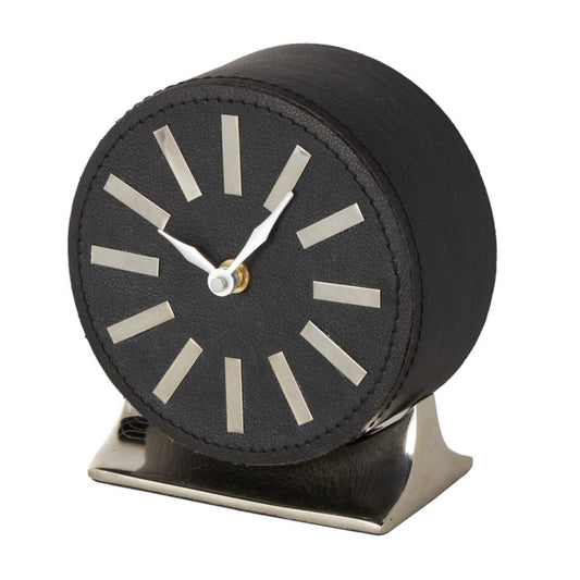 Decor Mache Round Decorative Clock with Rectangular Base - Black/Silver