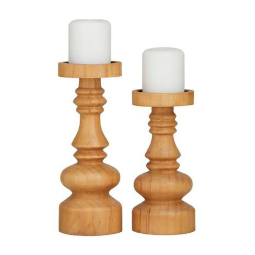 Decor Mache Wood Candle Holder (Set of 2) - Brown