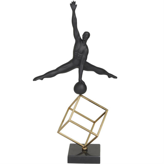 Decor Mache Gymnast Decorative Sculpture with Gold Cube Base - Black