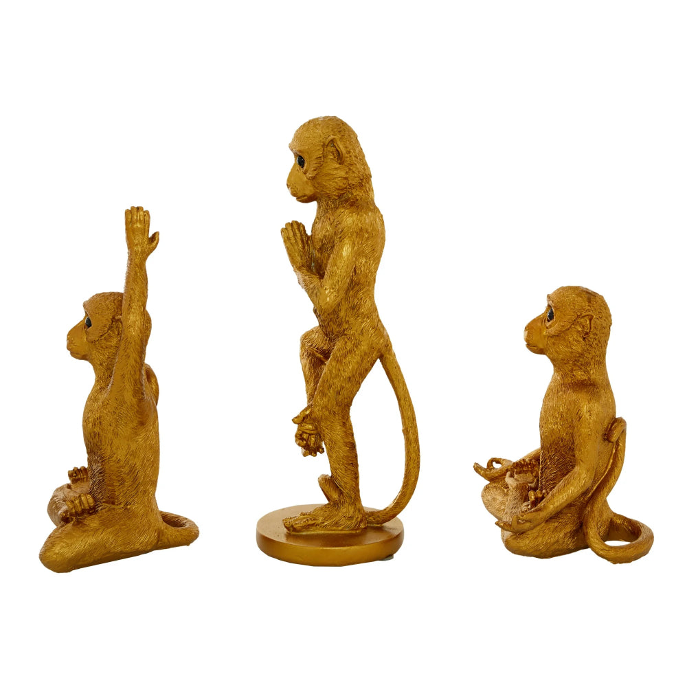 Decor Mache Yoga Monkey Sculpture (3 Piece) - Gold