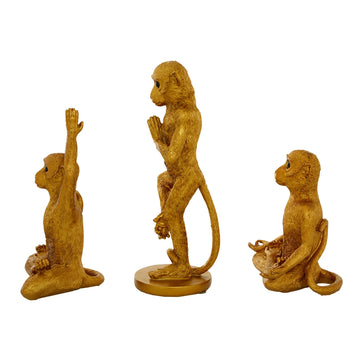 Decor Mache Yoga Monkey Sculpture (3 Piece) - Gold