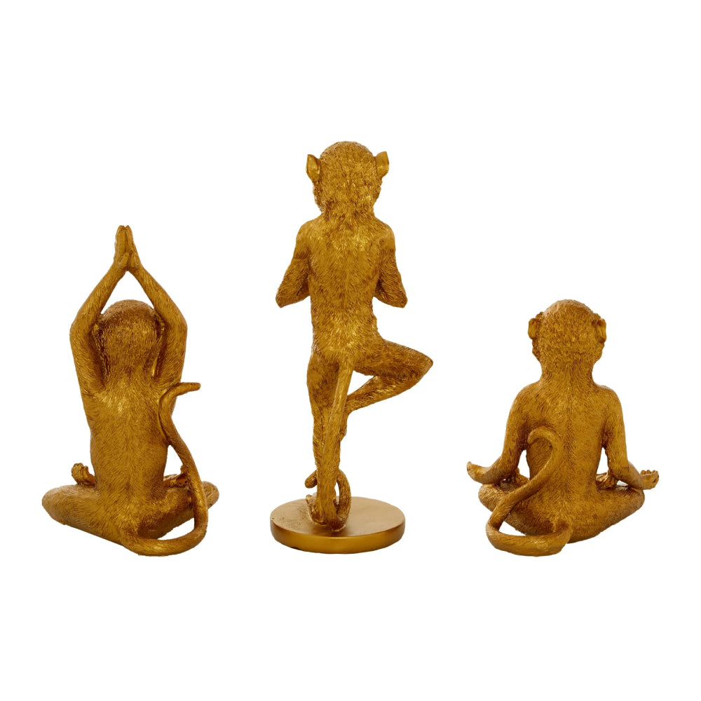 Decor Mache Yoga Monkey Sculpture (3 Piece) - Gold