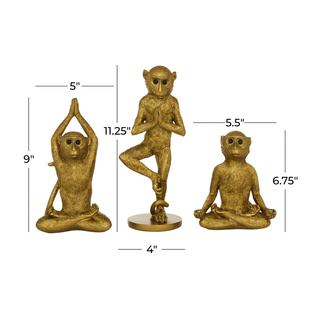 Decor Mache Yoga Monkey Sculpture (3 Piece) - Gold