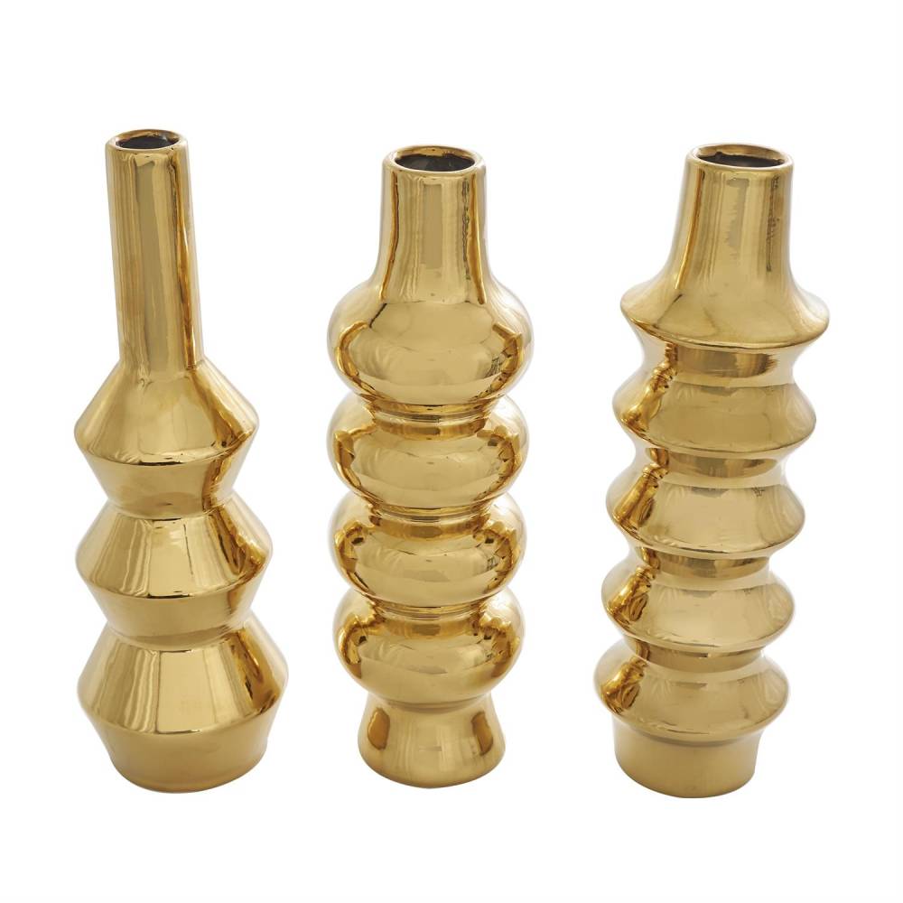 Decor Mache Abstract Bubble Inspired Decorative Vase (Set of 3) - Gold