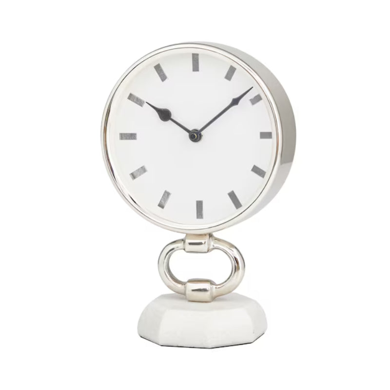 Decor Mache Modern 10" Round Tabletop Clock - Silver