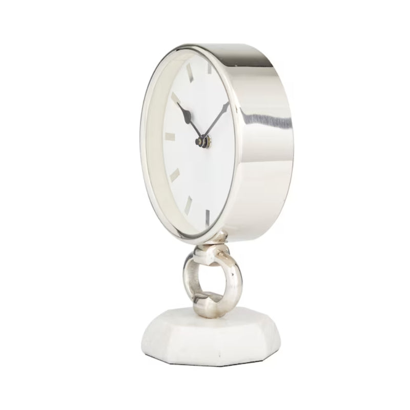Decor Mache Modern 10" Round Tabletop Clock - Silver