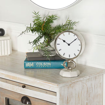 Decor Mache Modern 10" Round Tabletop Clock - Silver