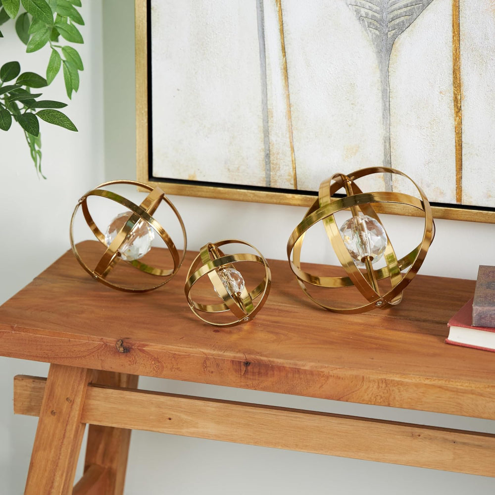 Decor Mache Contemporary Geometric Sculpture (Set of 3) - Gold
