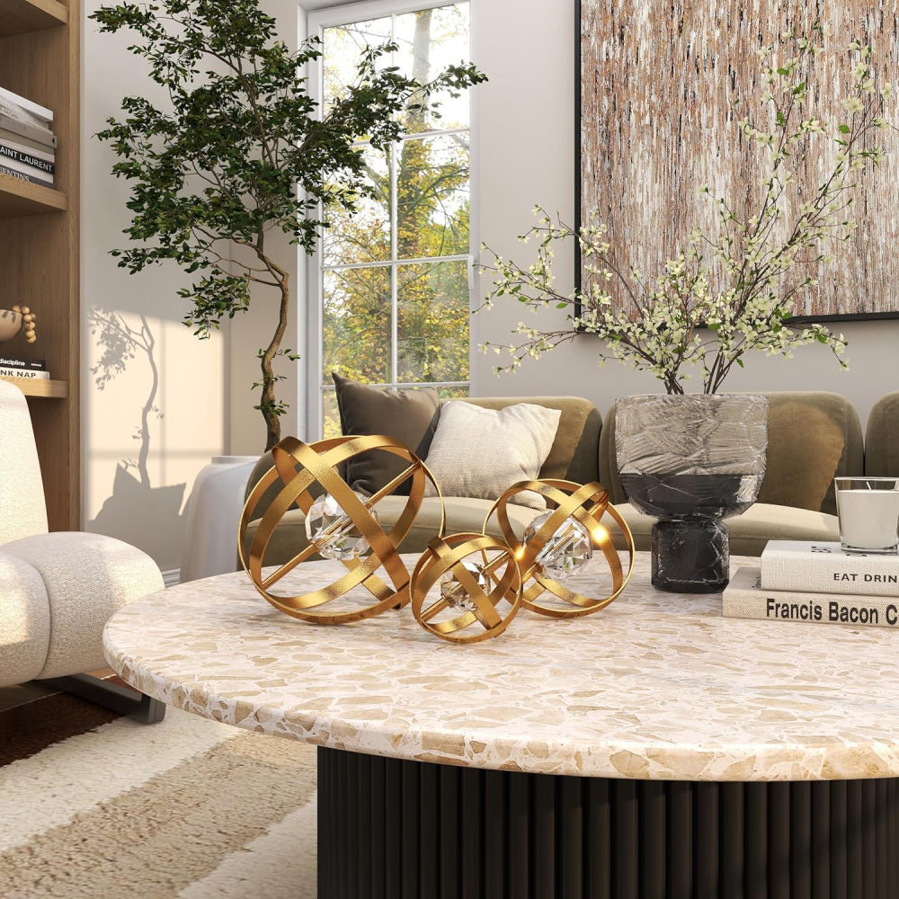 Decor Mache Contemporary Geometric Sculpture (Set of 3) - Gold