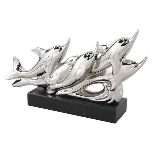 Decor Mache 9" Dolphin Family Decorative Figure - Silver