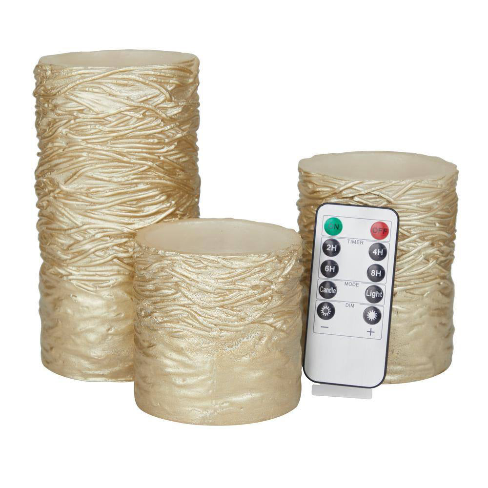 Decor Mache Traditional Flameless Candle (Set of 3) - Gold