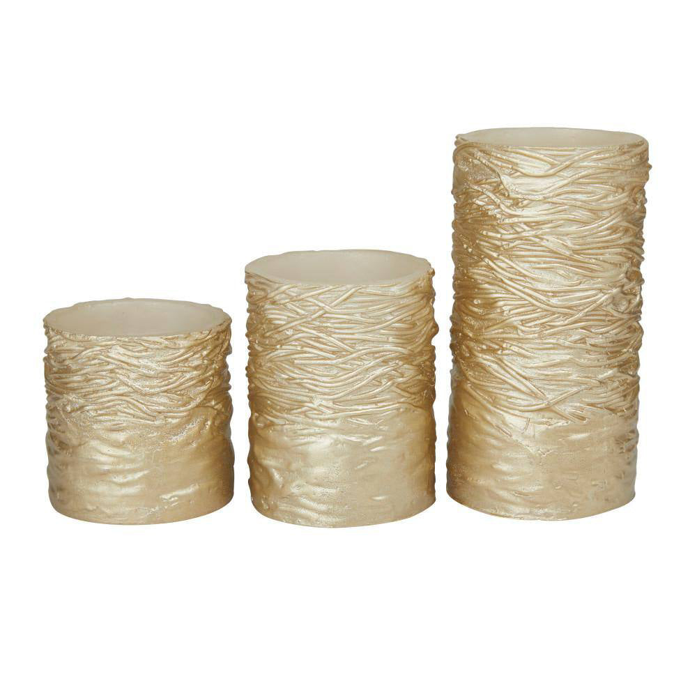 Decor Mache Traditional Flameless Candle (Set of 3) - Gold