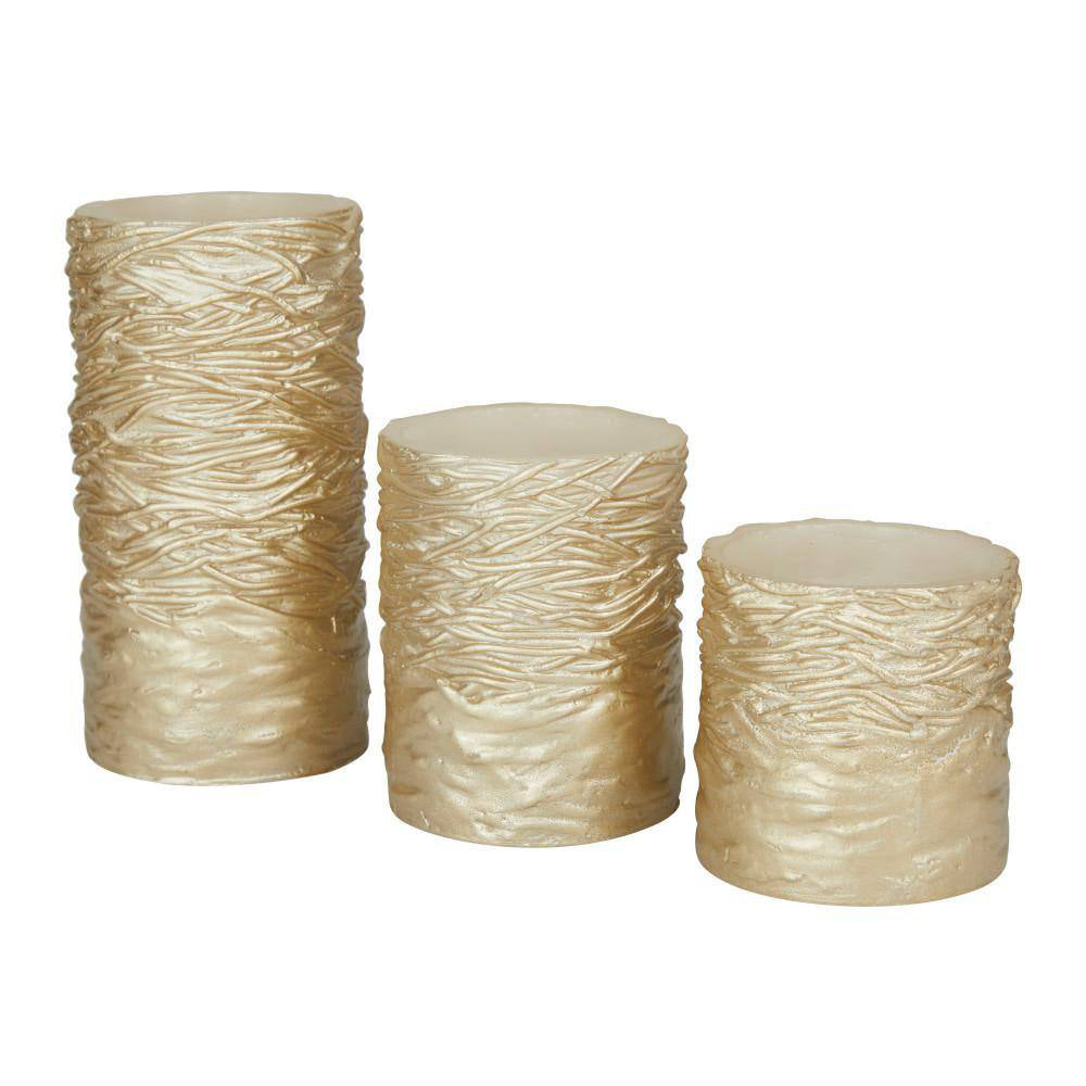 Decor Mache Traditional Flameless Candle (Set of 3) - Gold