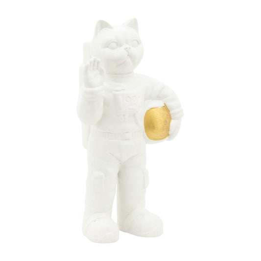 Figura decorativa de cerámica de 12" con forma de gato Astro de Sagebrook Home, color blanco y dorado