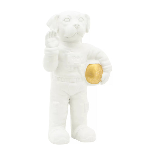 Figura decorativa de cerámica con forma de perro Astro de 12" de Sagebrook Home, color blanco y dorado