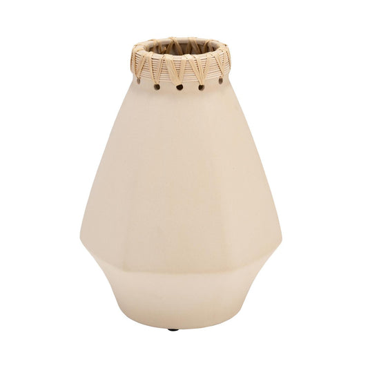 Jarrón de cerámica contemporáneo de 10" con tejido de Sagebrook Home - Marfil/Beige