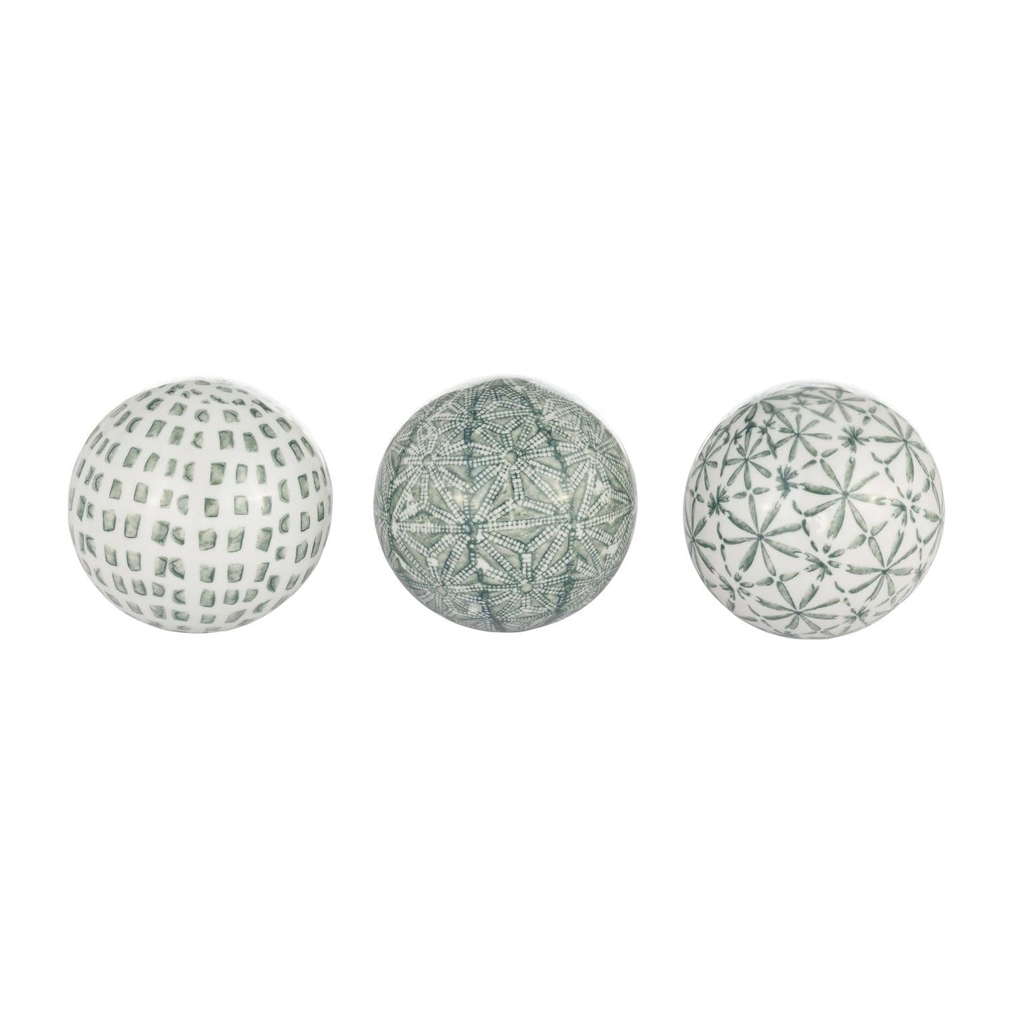 Sagebrook Home 4" Ceramic Painted Orbs (Set of 3) - Green/White