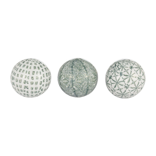 Sagebrook Home 4" Ceramic Painted Orbs (Set of 3) - Green/White